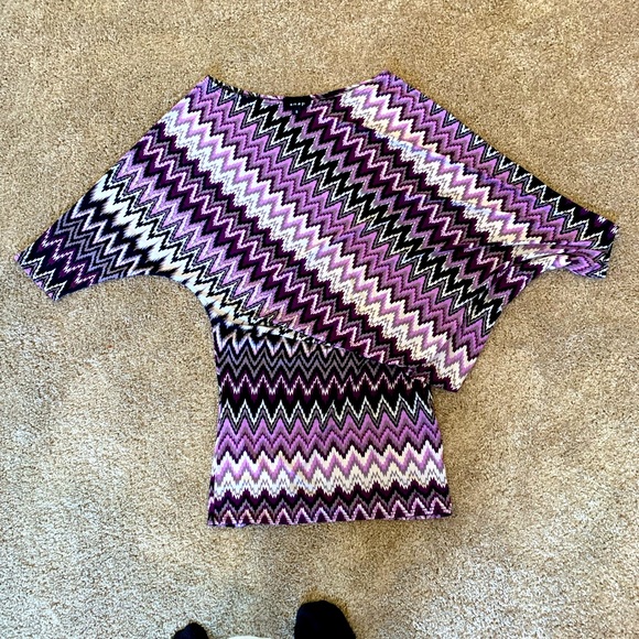 Snap Asymmetrical one shoulder mini dress / top purple Chevron print, size S - Picture 3 of 7